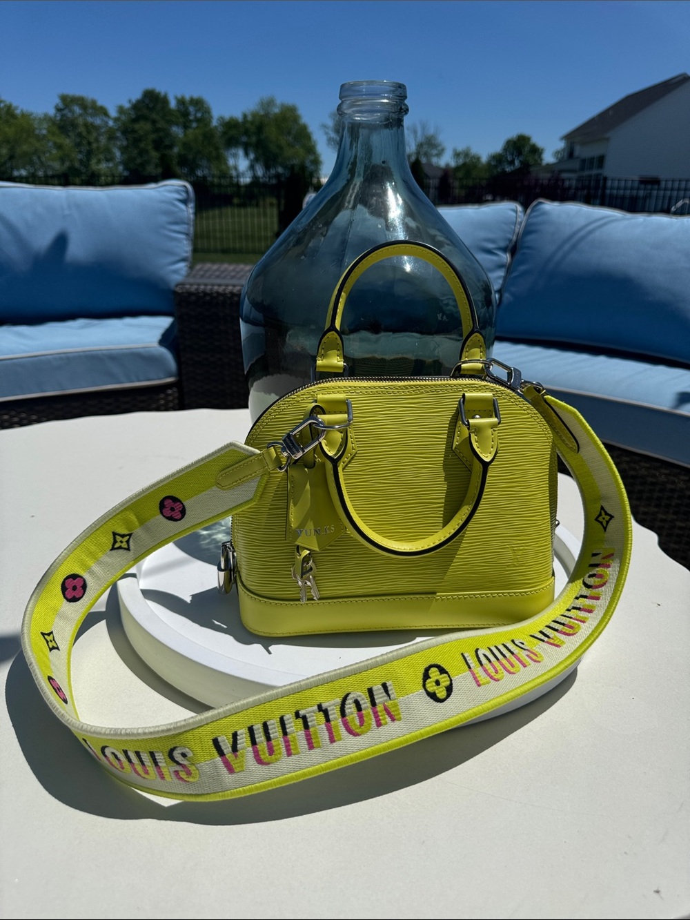 Louis Vuitton Lime Green Mini Alma Crossbody with Logo Strap